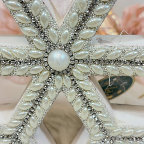 Winter Holiday Beaded Pearl Wood Rhinestone Christmas Snowflake Shabby Chic - Picture 4 of 6
